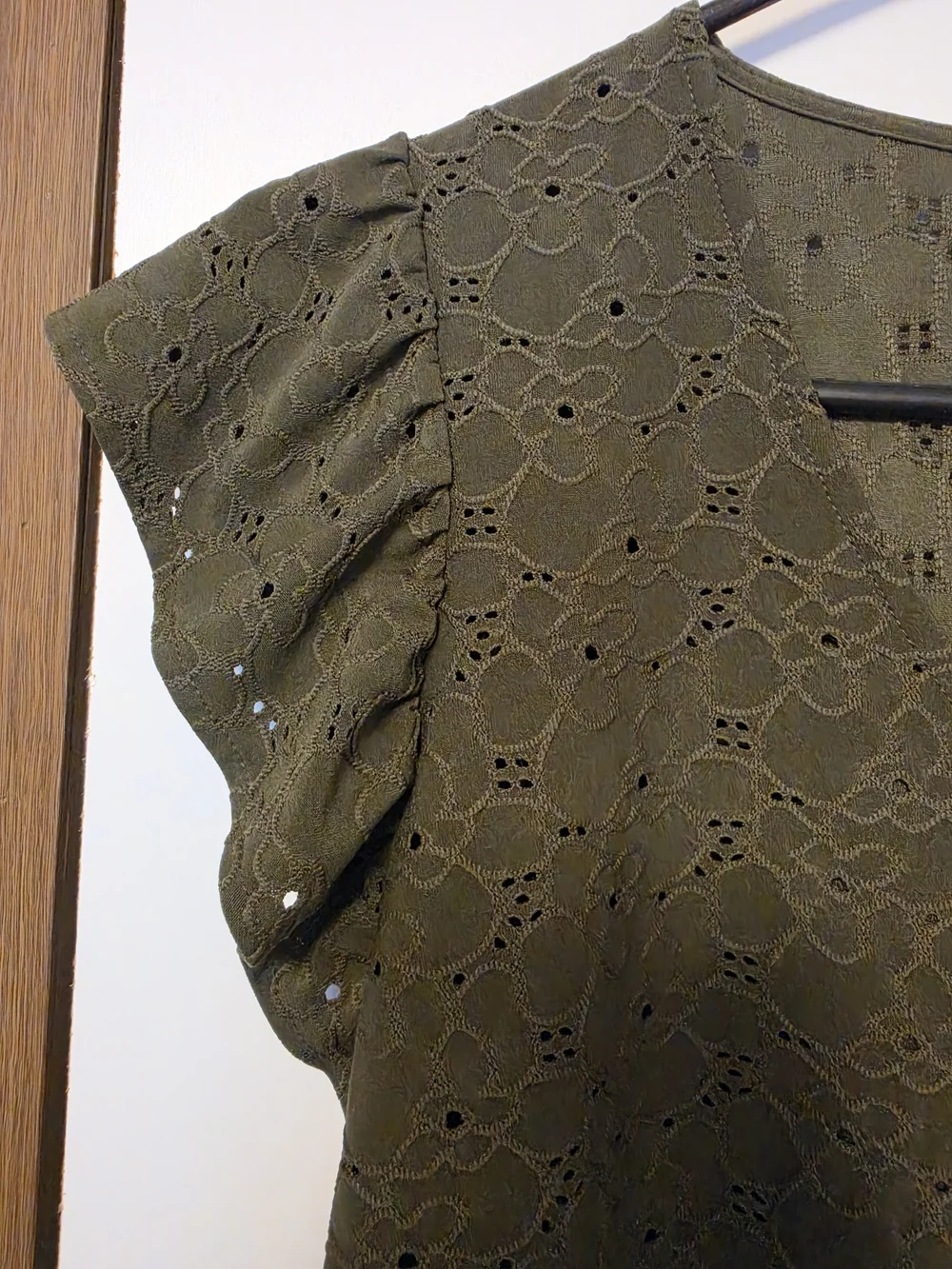 Michael Kors Olive Eyelet V-Neck Flutter Sleeve Blouse